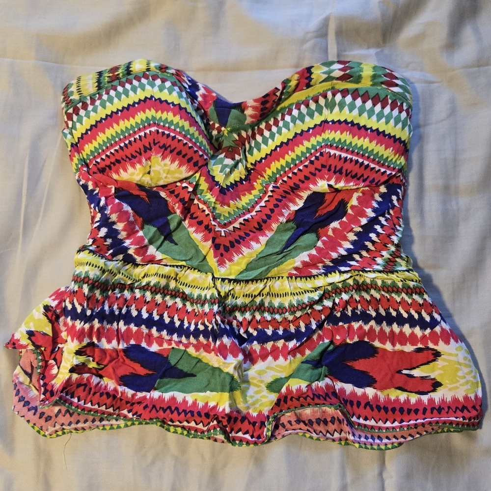 Wet Seal Multicolor Zigzag Strapless Vacation Summer Top